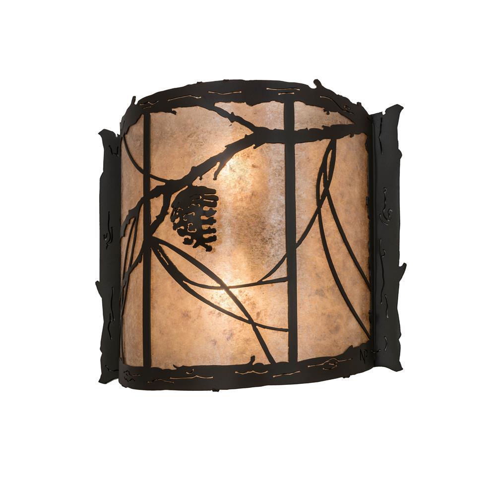 Meyda Lighting 98413 15"w Whispering Pines Wall Sconce In Timeless Bronze/silver Mica