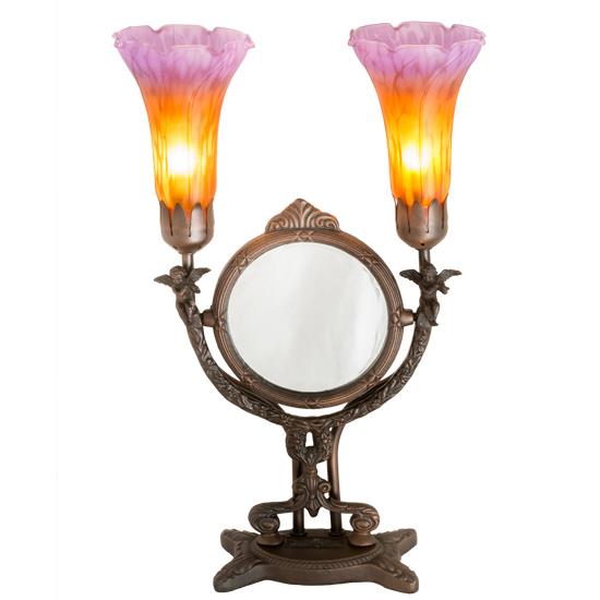 Meyda Lighting 98442 17"h Amber/purple Pond Lily Cherub Mirror Accent Lamp