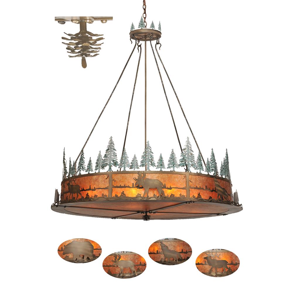 Meyda Tiffany Lighting 99768 9 Light Pinetrees Wildlife Bowl Large Pendant, Antique Copper