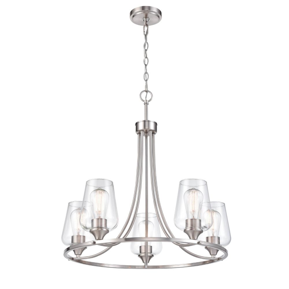 Millennium Lighting 9725-BN Ashford Chandelier Ceiling Light in Brushed Nickel with a Clear Glass Shade