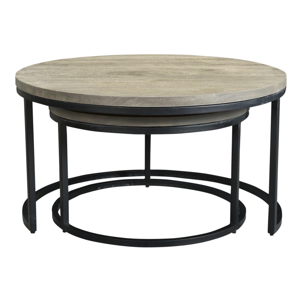 Moes Home Collection BV-1011-15 Drey Round Nesting Set Of 2 Coffee Tables in Grey