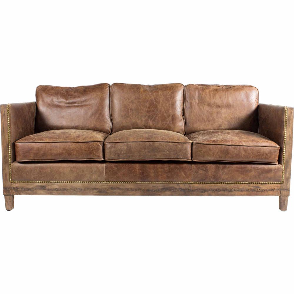 Moes Home Collection PK-1031-03 Darlington Grazed Leather Sofa in Brown