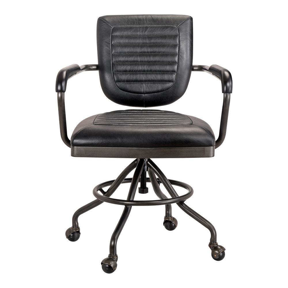 Moes Home Collection PK-1049-02 Foster Onyx Leather Swivel Desk Chair in Black