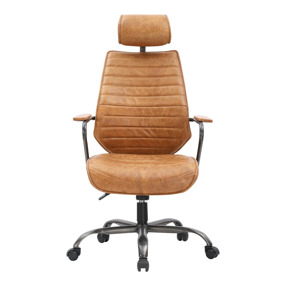 Moes Home Collection PK-1081-23 Executive Swivel Cigare Leather Office Chair in Orange
