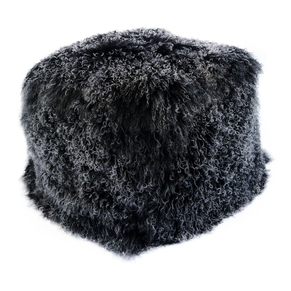 Moes Home Collection XU-1009-02 Lamb Fur Pouf Snow in Black