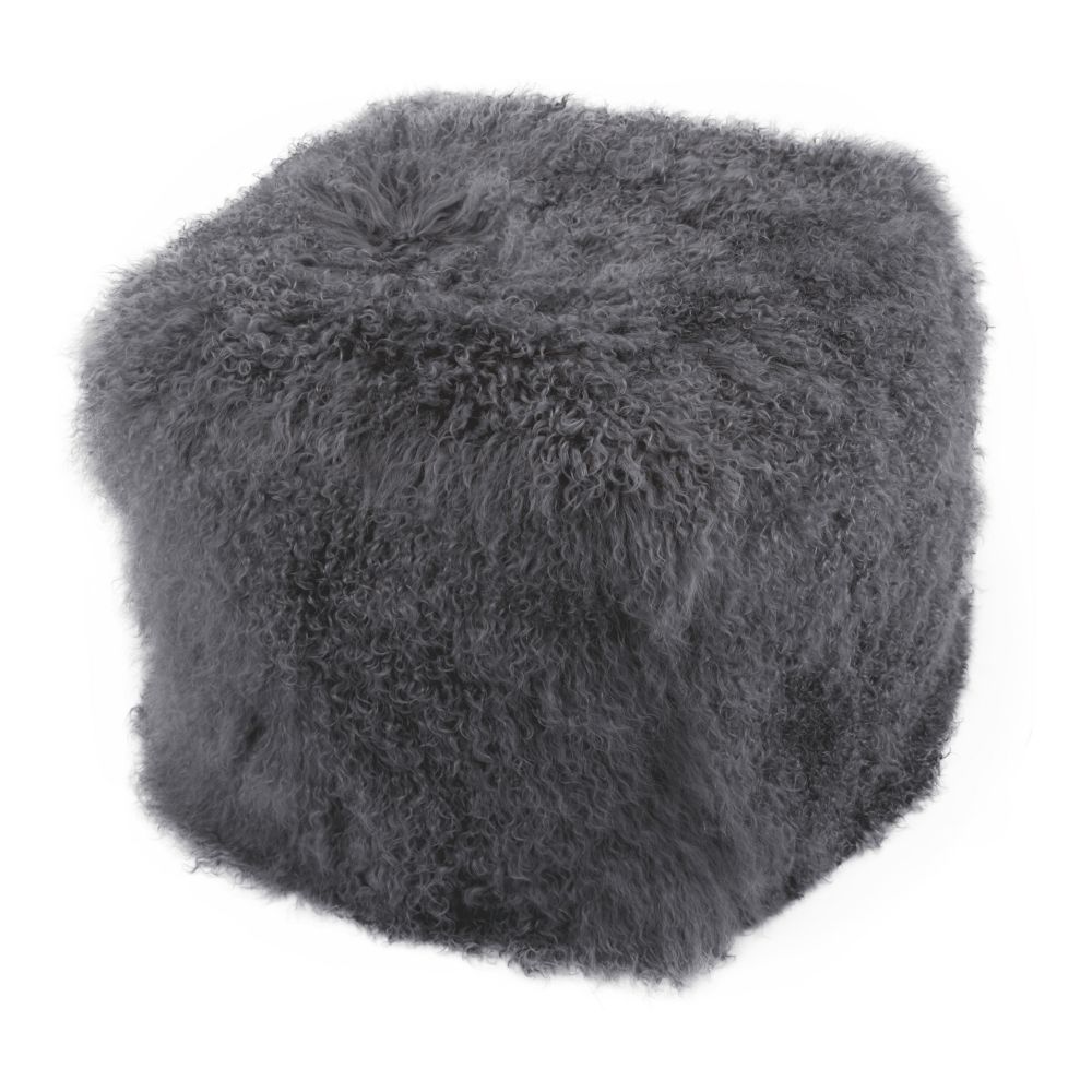 Moes Home Collection XU-1009-07 Lamb Fur Pouf in Grey