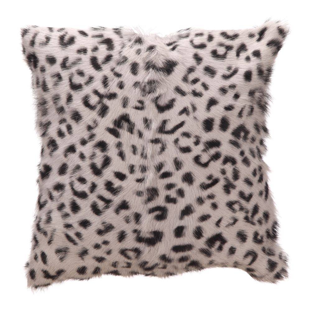 Moes Home Collection XU-1017-29 Spotted Goat Fur Pillow in Grey Leopard