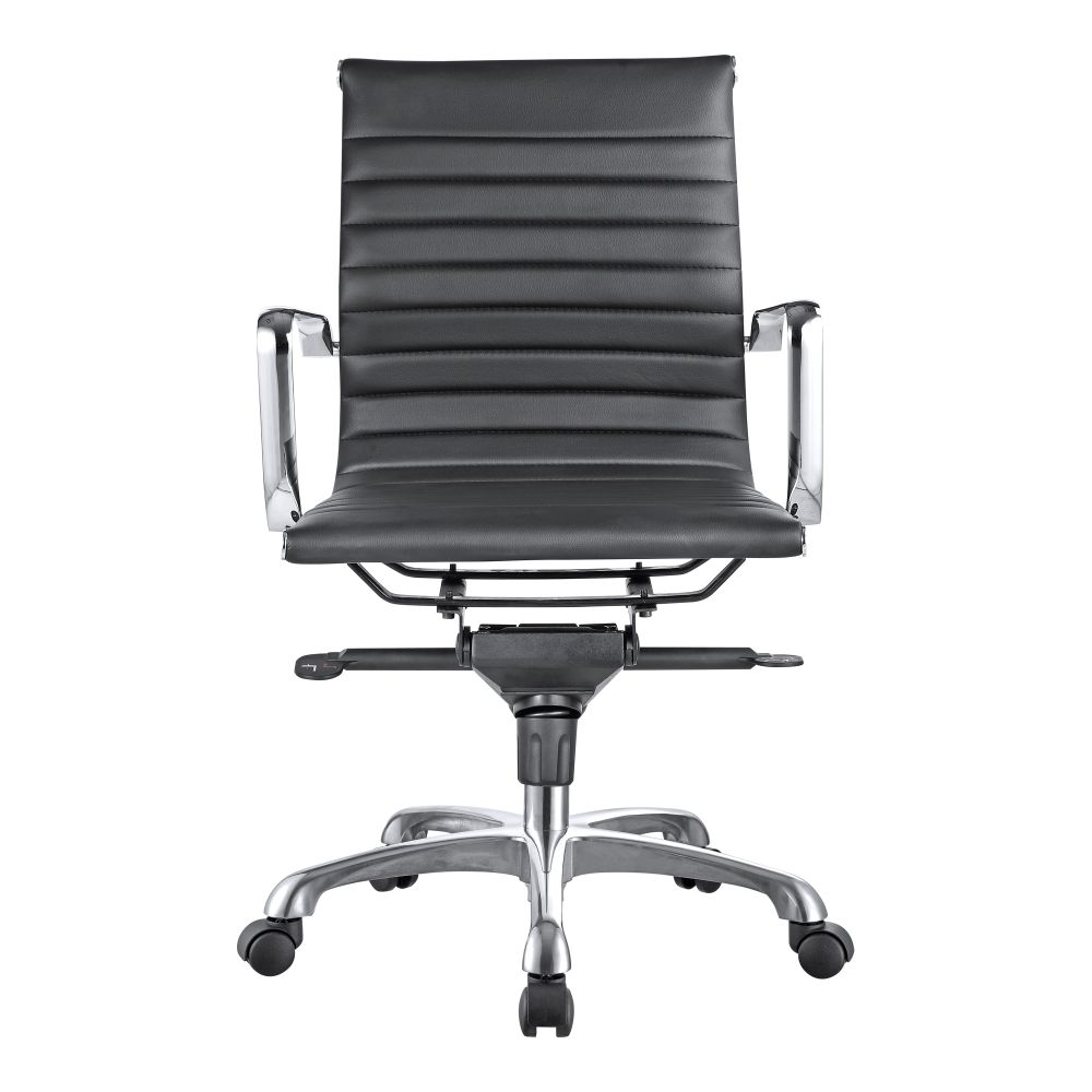Moes Home Collection ZM-1002-02 Studio Low Back Vegan Leather Swivel Office Chair in Black