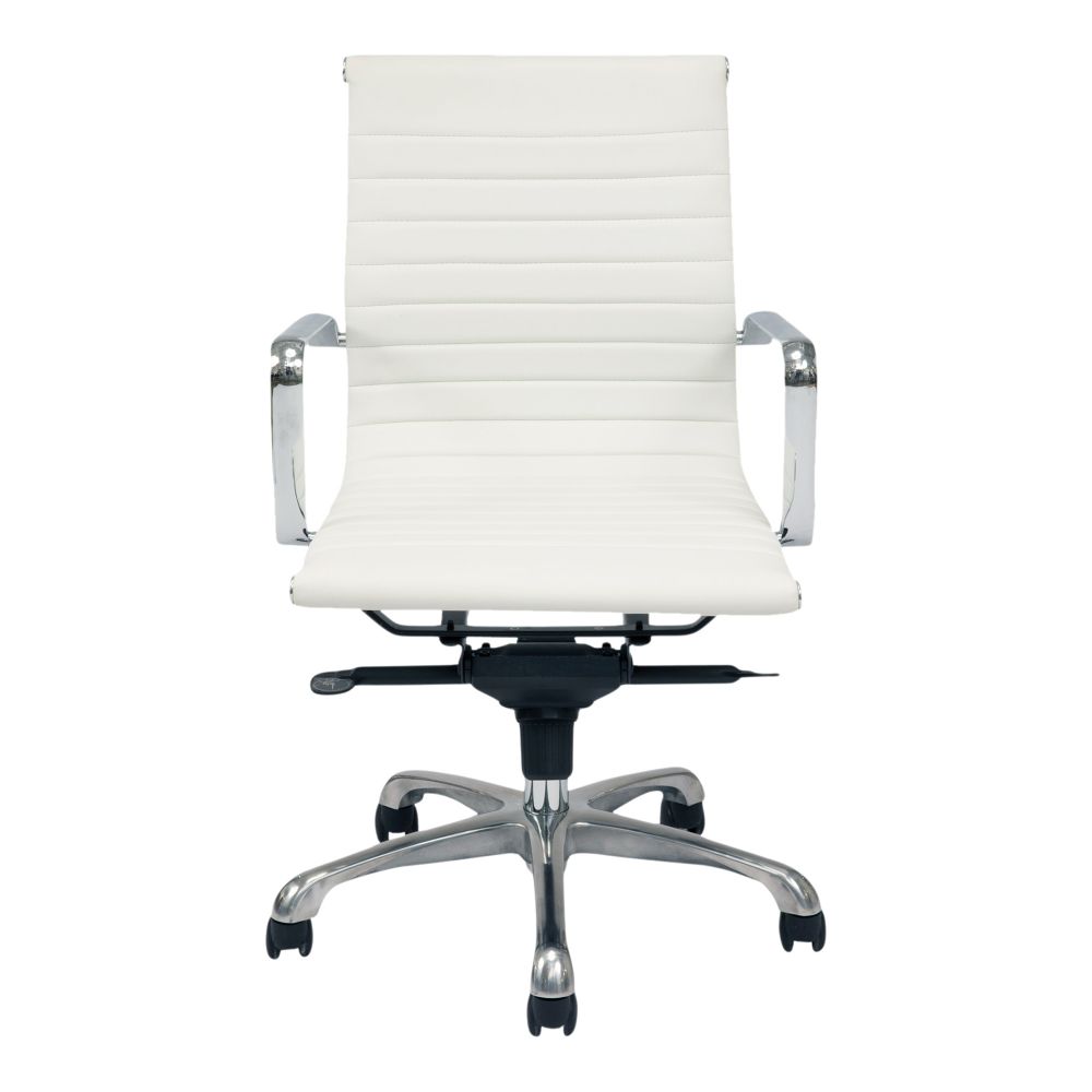 Moes Home Collection ZM-1002-18 Studio Low Back Vegan Leather Swivel Office Chair in White