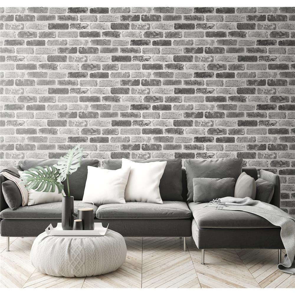 NW30510 - NextWall NW30510 Grey Washed Brick Wallpaper - GoingDecor