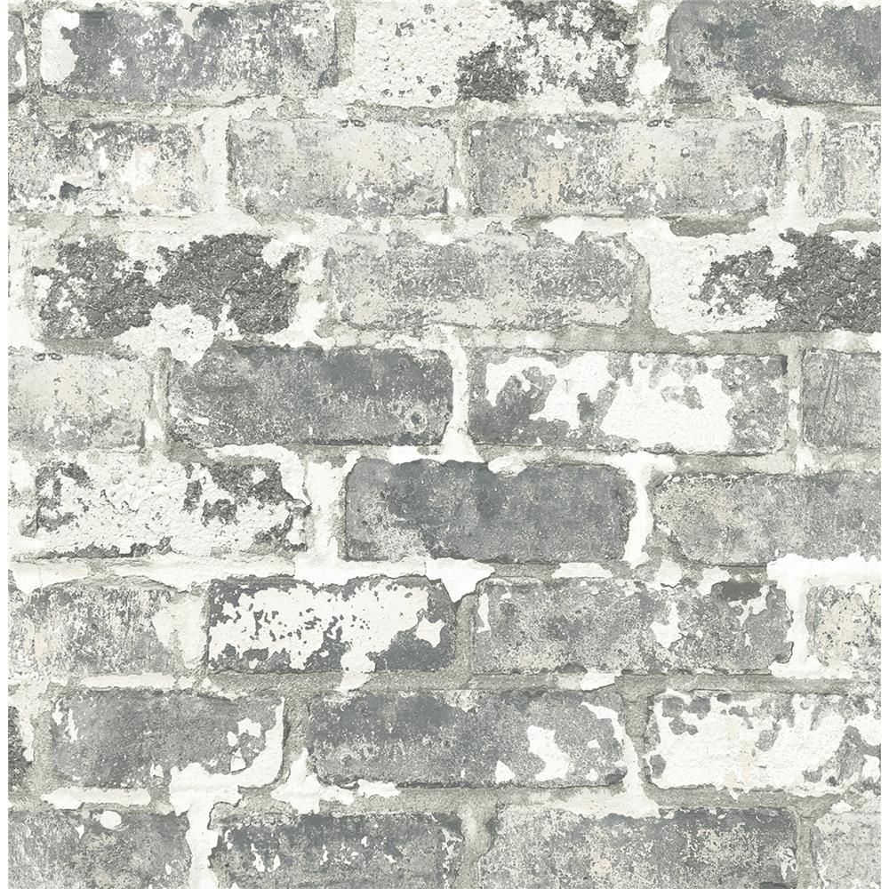 NextWall NW32308 Sidewall Peel & Stick Wallpaper in Weathered Gray Brick