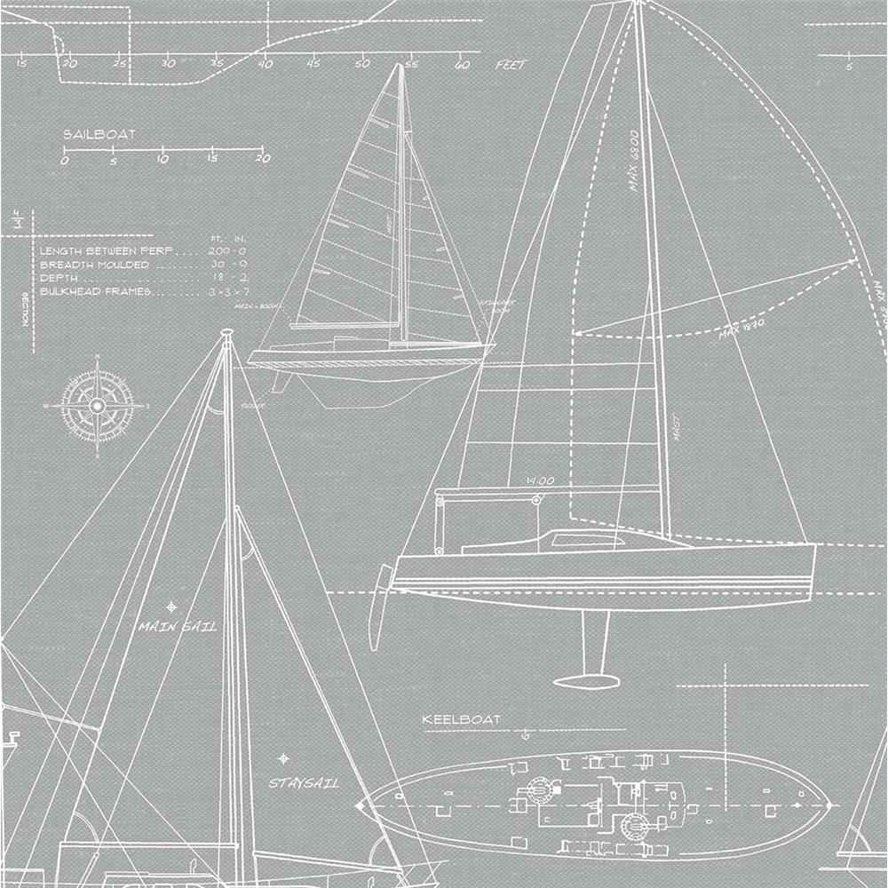 NextWall NW32908 Yacht Club Peel and Stick Wallpaper in Gray 