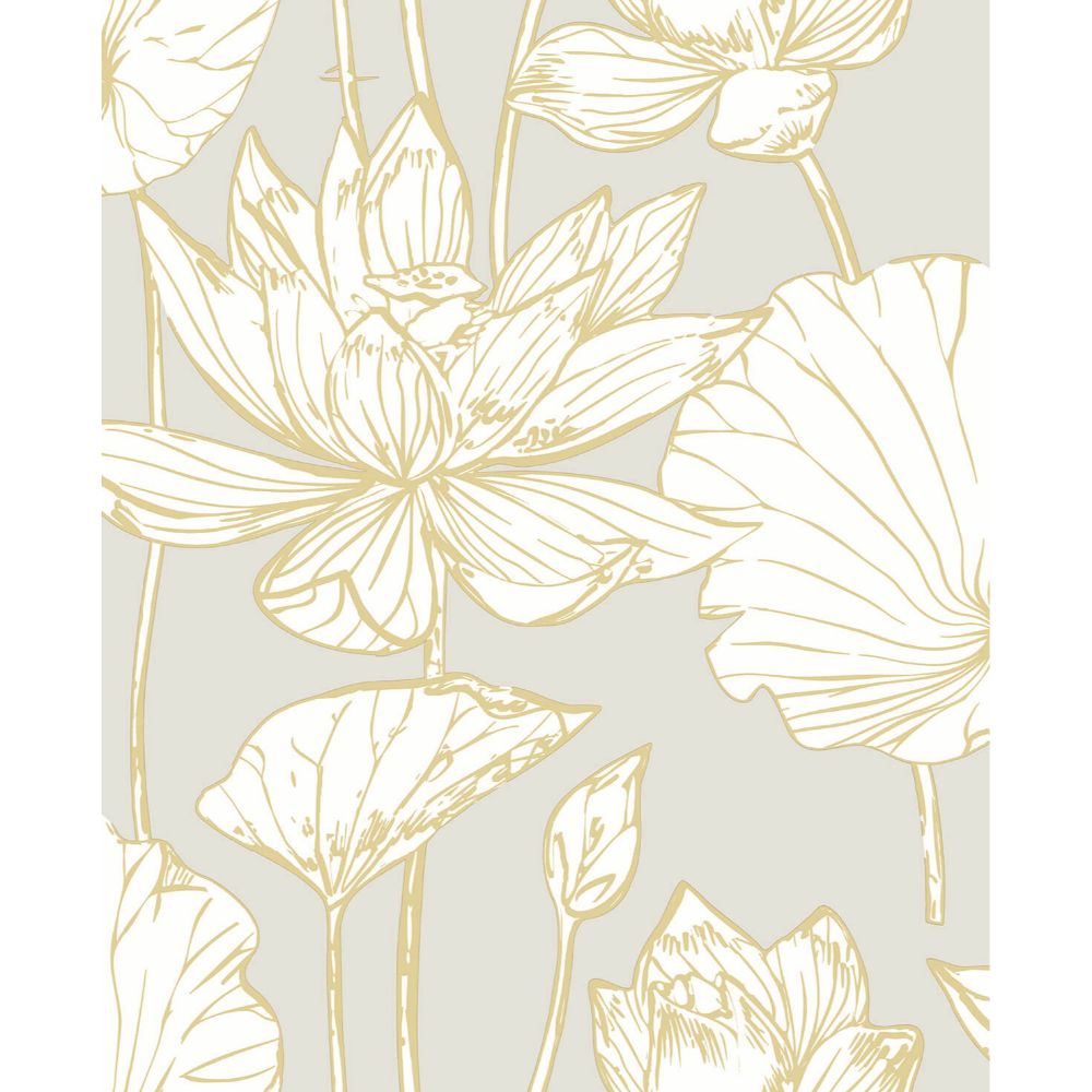 NextWall NW33118 Lotus Floral Wallpaper in Metallic Gold & Gray