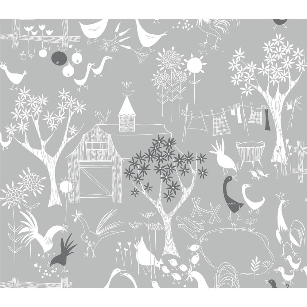 NextWall NW34308 Sidewall Rise and Shine Peel & Stick Wallpaper in Gray & White