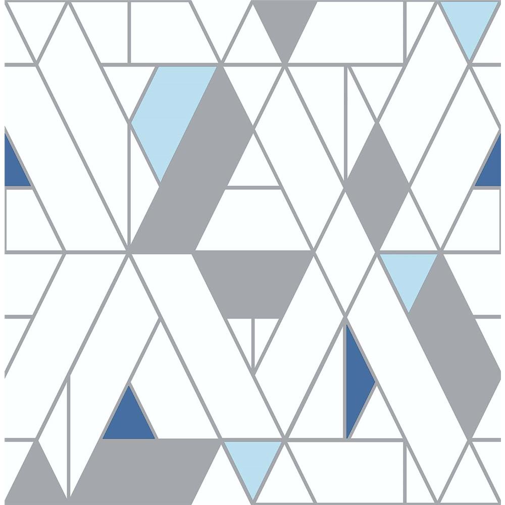NextWall NW34702 Sidewall Kaleidoscope Peel & Stick Wallpaper in Blue & Gray