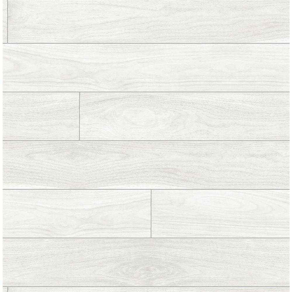 NextWall NW35400 Sidewall Teak Planks Peel & Stick Wallpaper in Off-White