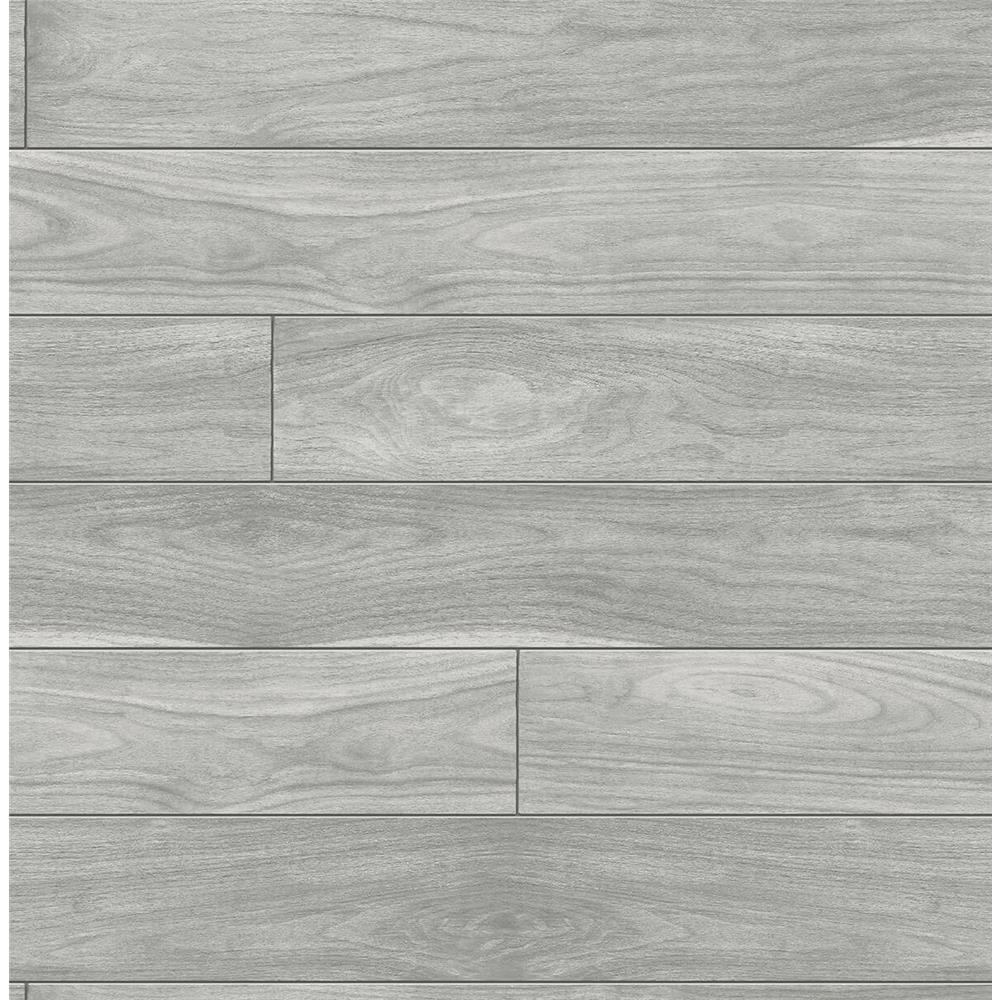 NextWall NW35408 Sidewall Teak Planks Peel & Stick Wallpaper in Gray