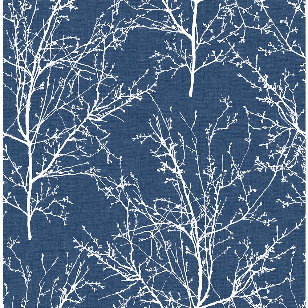 NextWall NW36102 Sidewall Tree Branches Peel & Stick Wallpaper in Coastal Blue