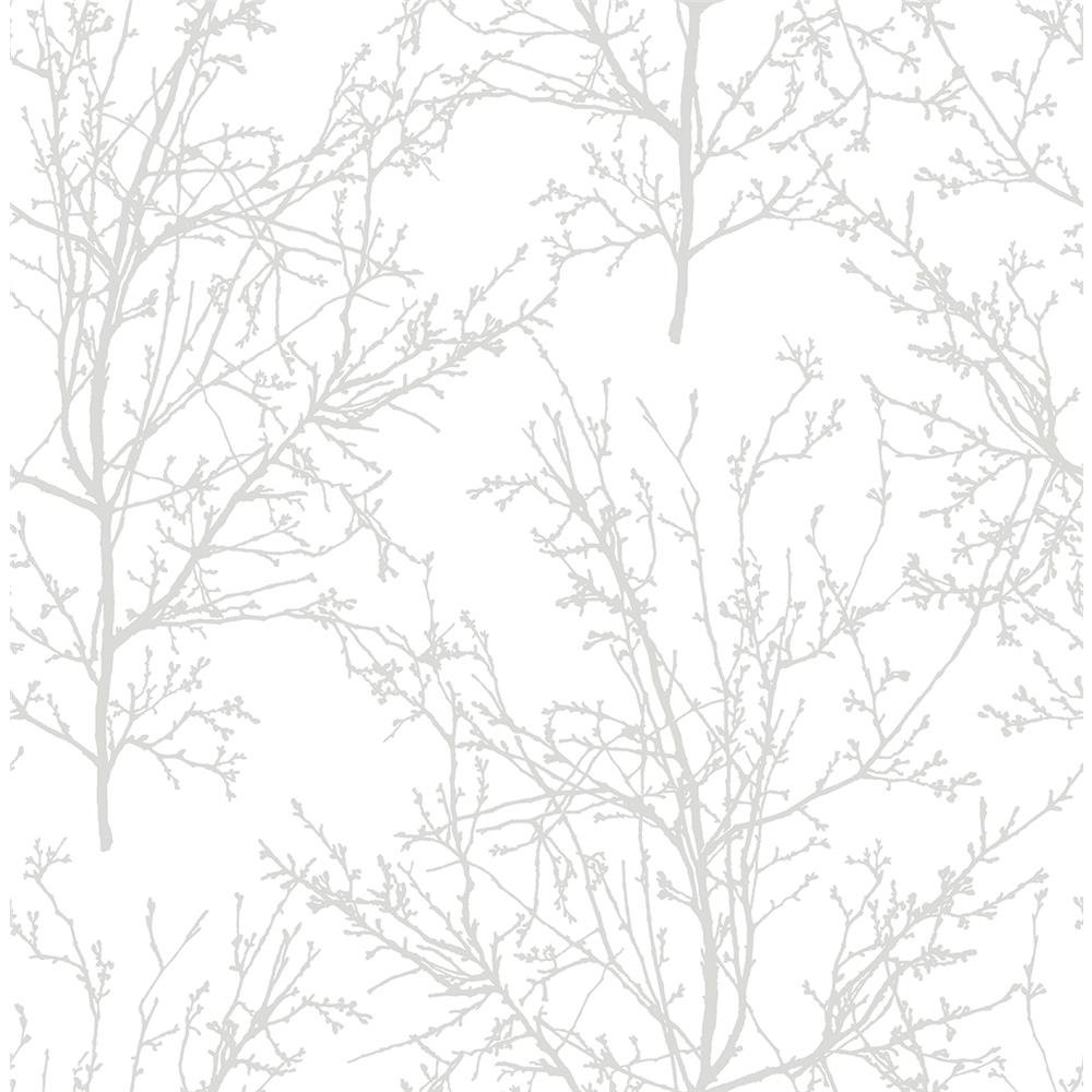 NextWall NW36118 Sidewall Tree Branches Peel & Stick Wallpaper in Pearl Gray