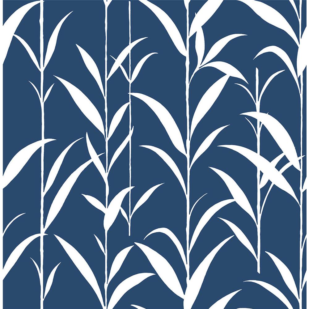 NextWall NW36402 Sidewall Bamboo Leaves Peel & Stick Wallpaper in Navy Blue