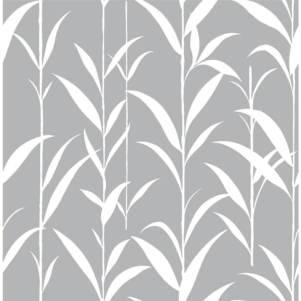 NextWall NW36408 Sidewall Bamboo Leaves Peel & Stick Wallpaper in Gray