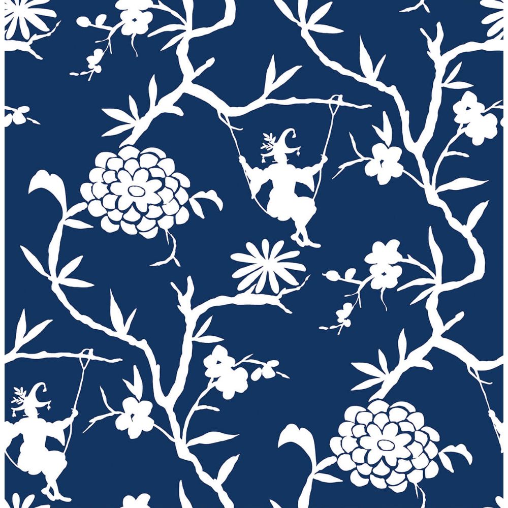 NextWall NW36602 Chinoiserie Silhouette Wallpaper in Navy Blue