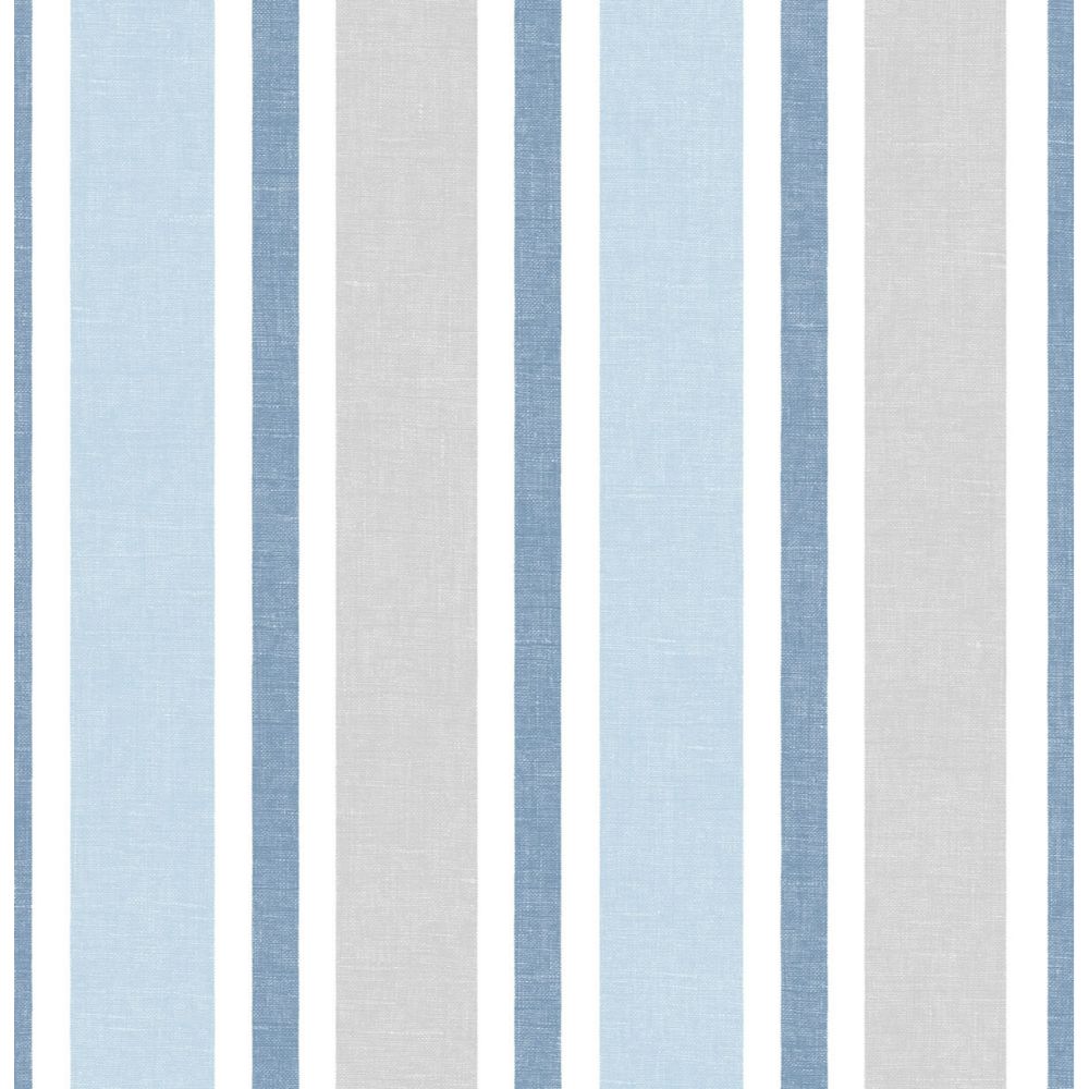NextWall NW37002 Linen Cut Stripe Wallpaper in Bluebird & Carrara