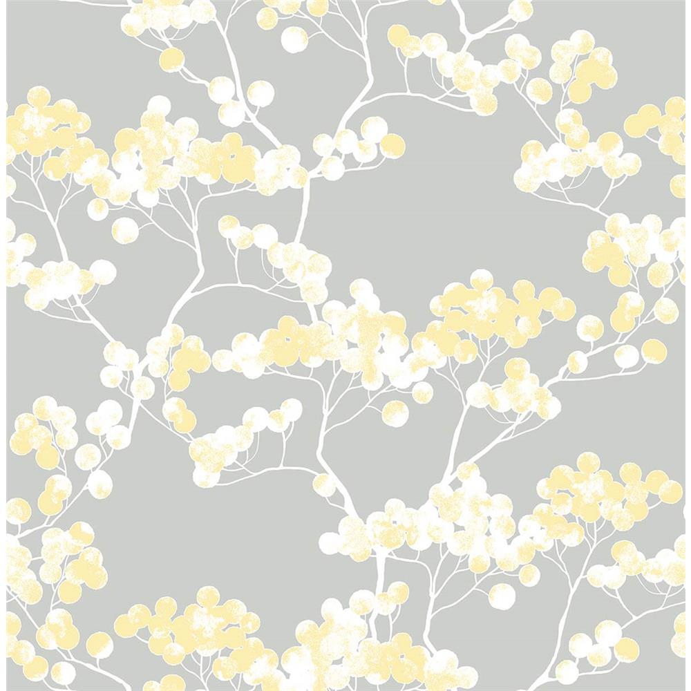NextWall NW37203 Sidewall Cyprus Blossom Peel & Stick Wallpaper in Buttercup & Gray