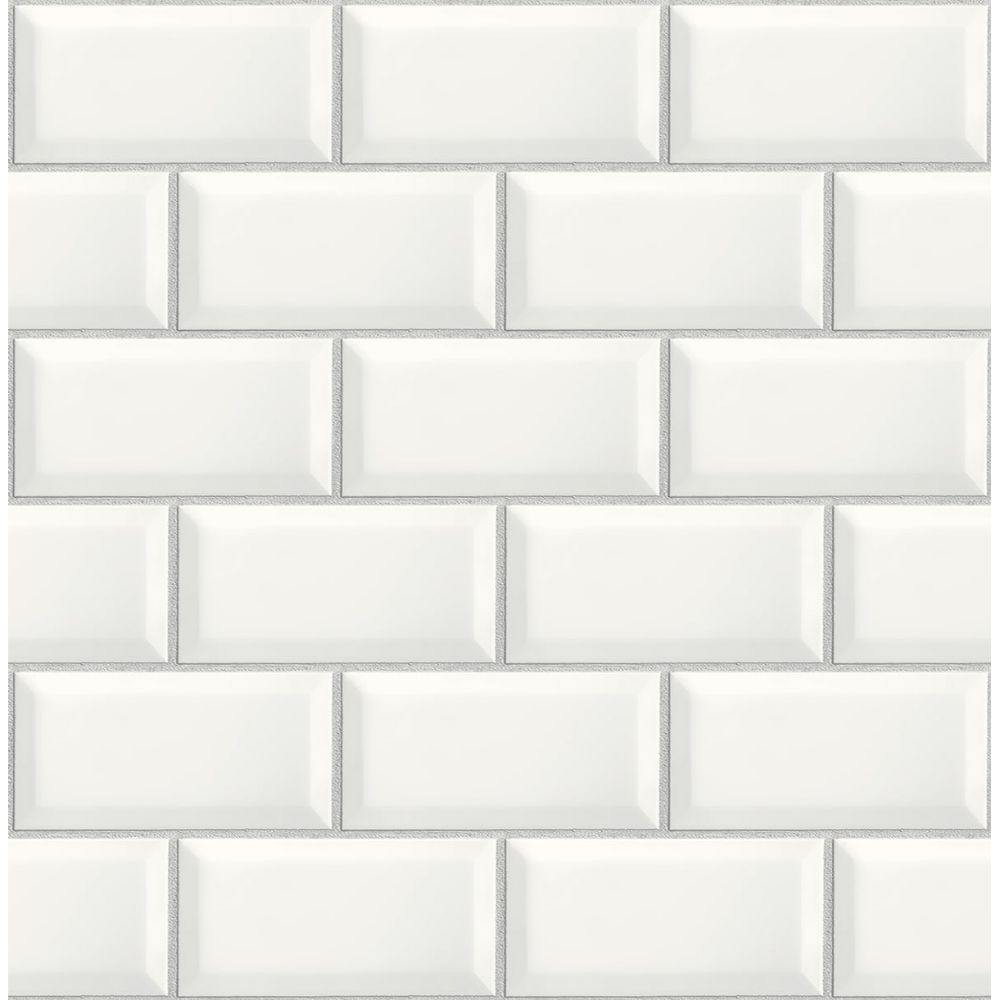 NextWall NW37600 Large Subway Tile Wallpaper in Alabaster & Grey