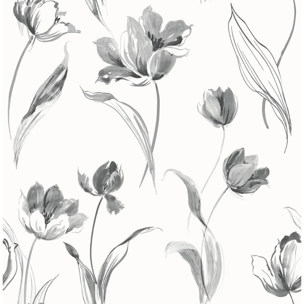 NextWall NW38100 Tulip Toss Wallpaper in Black and White