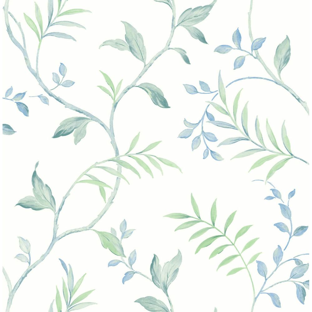 NextWall NW38204 Watercolor Leaf Trail Wallpaper in Sea Glass
