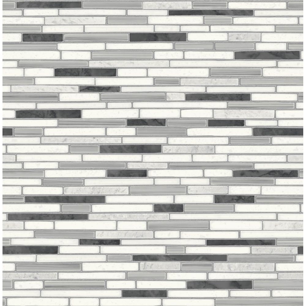 NextWall NW38410 Faux Mosaic Strip Tile Wallpaper in Wrought Iron & Gray