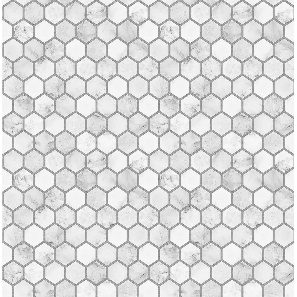 NextWall NW38710 Marble Hexagon Wallpaper in Carrara & Argos Grey