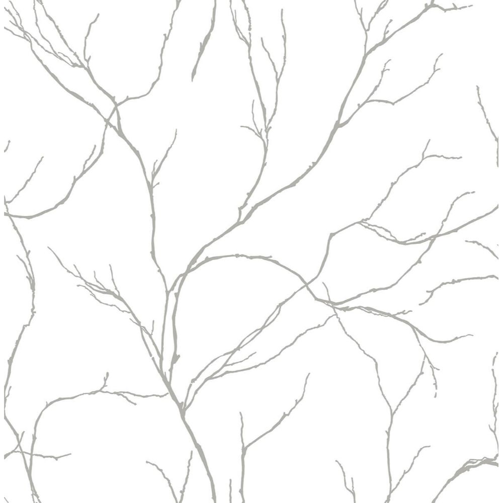 NextWall NW39008 Delicate Branches Wallpaper in Metallic Silver