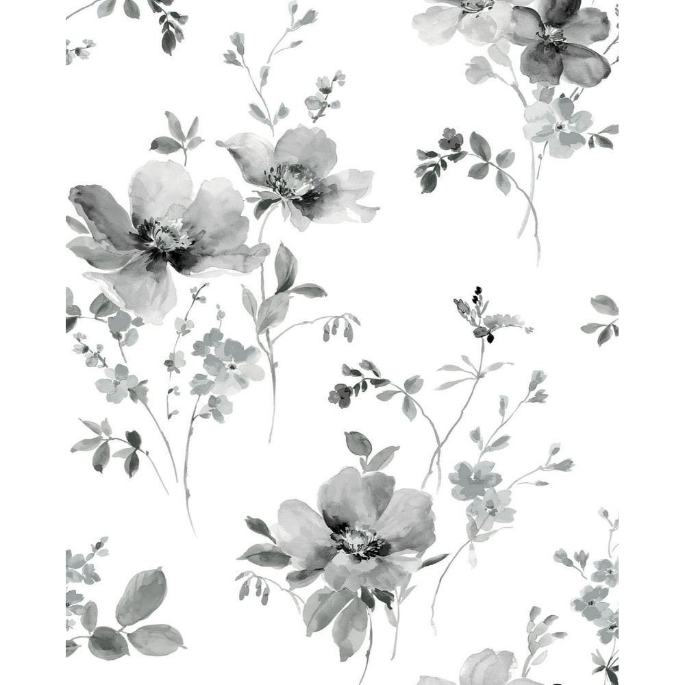 NextWall NW42200 Watercolor Windflower Wallpaper in Grey