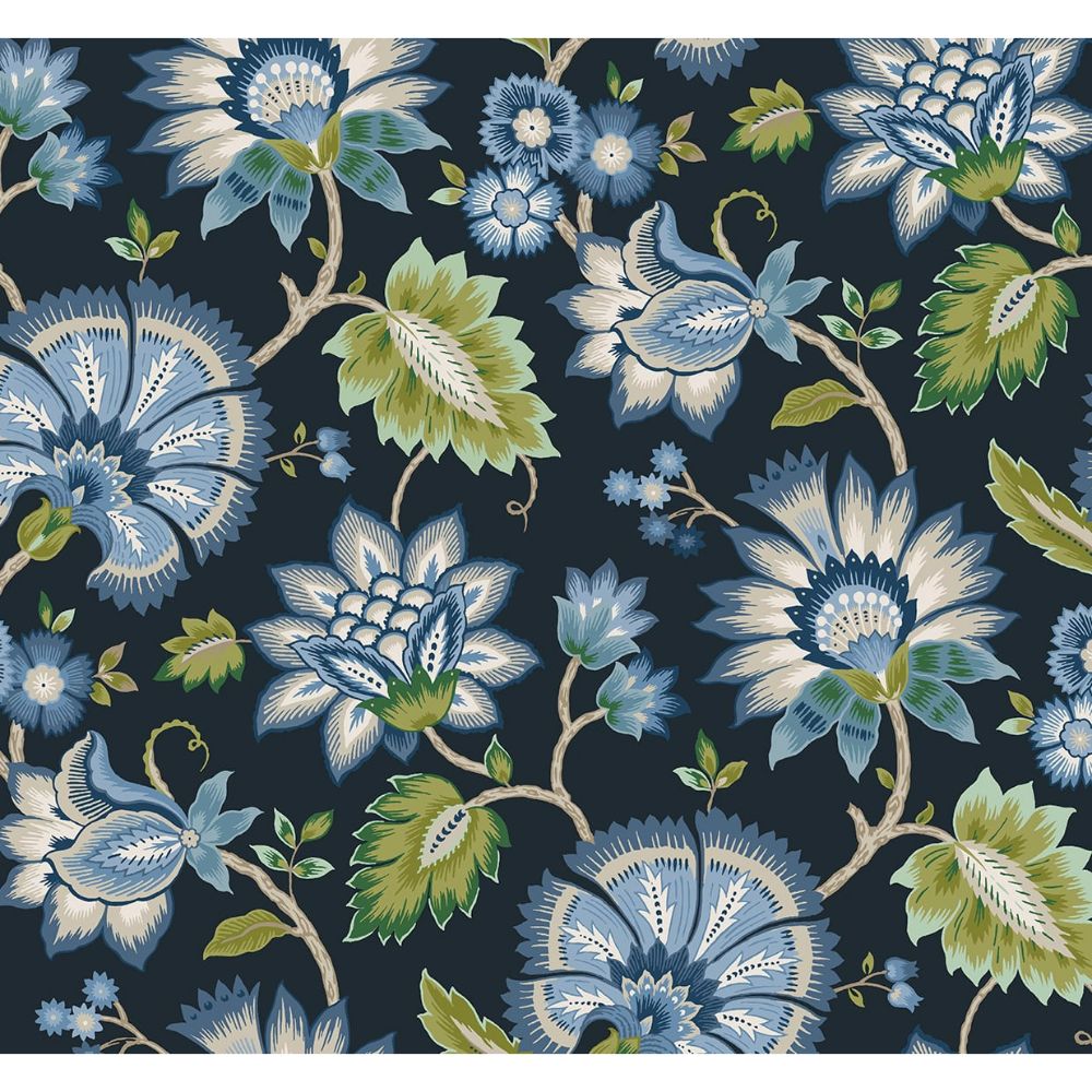 NextWall NW42712 Jacobean Blossom Floral Wallpaper in Blue