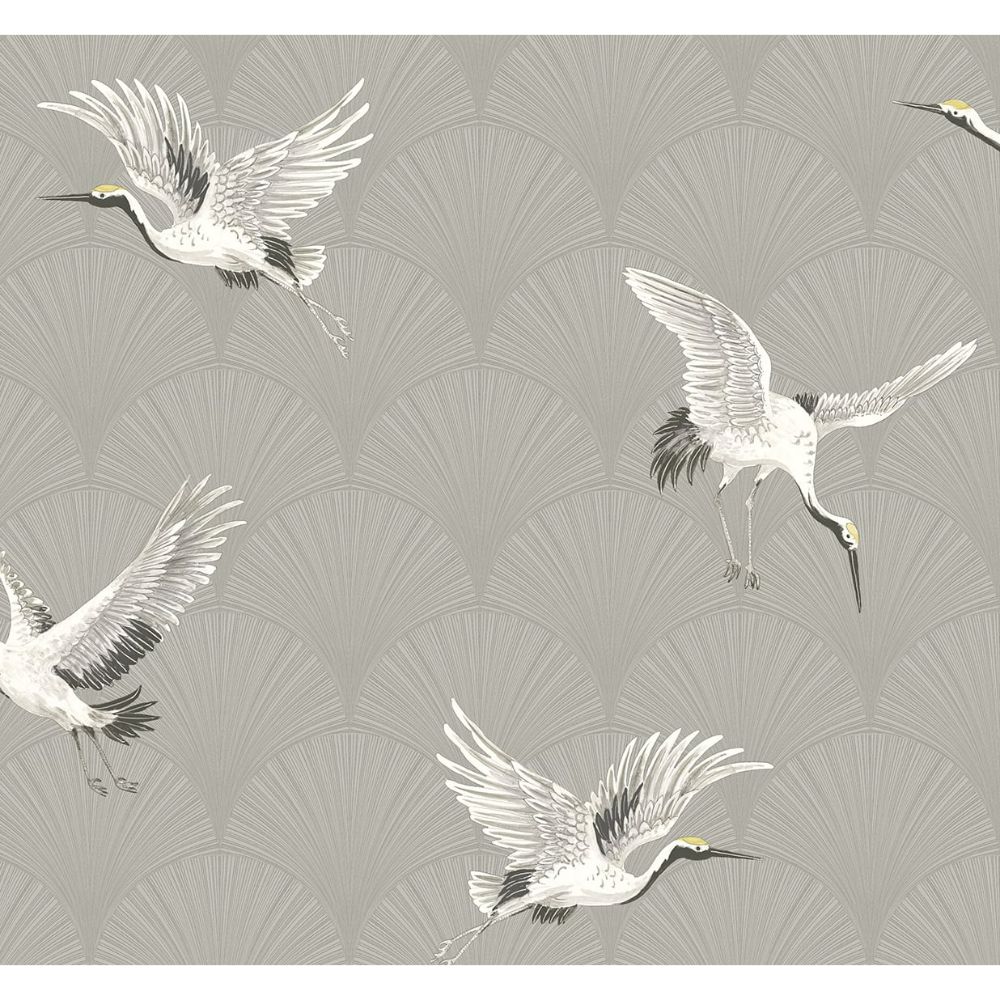 NextWall NW42808 Cranes Wallpaper in Grey