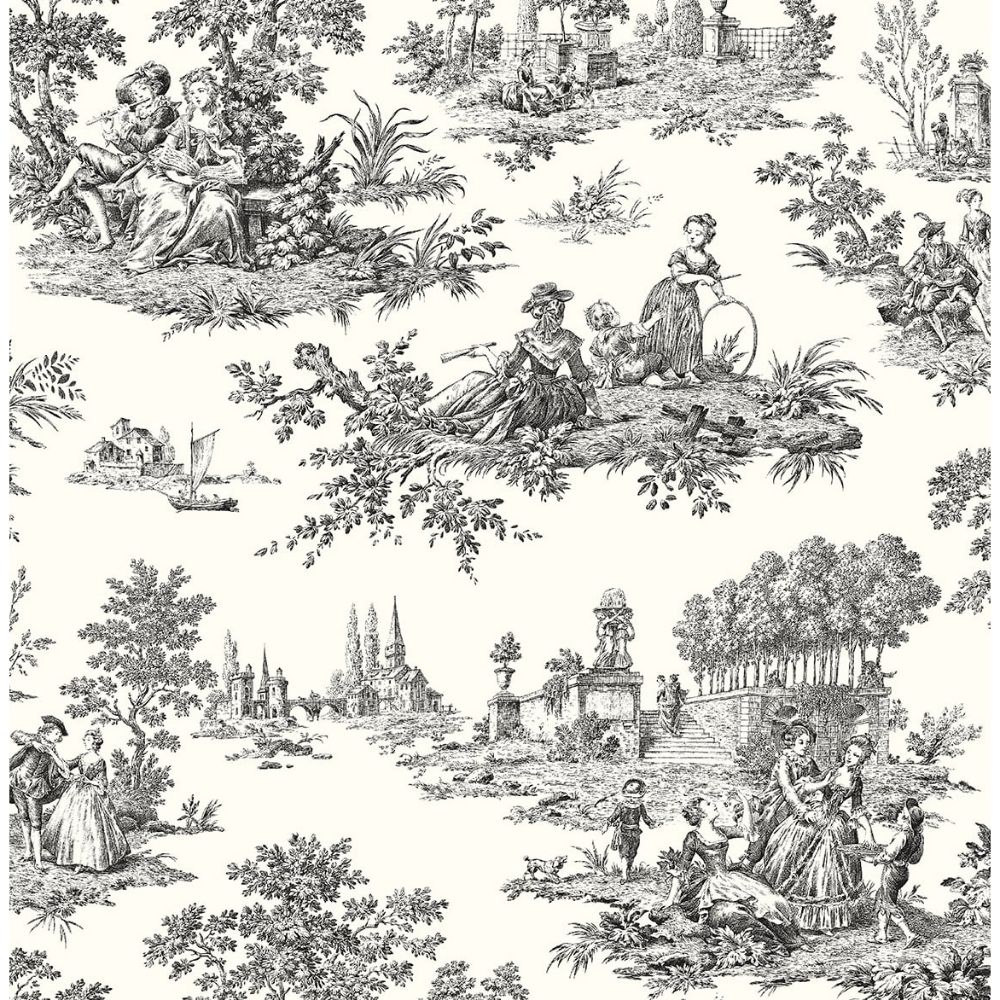 NextWall NW43300 Chateau Toile Wallpaper in Black
