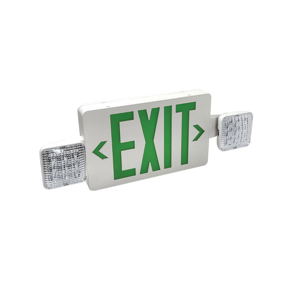 Nora Lighting NEX-712-LED/G LED Exit and Emergency Combination with Adjustable Heads Battery Backup Green Letters / White Housing