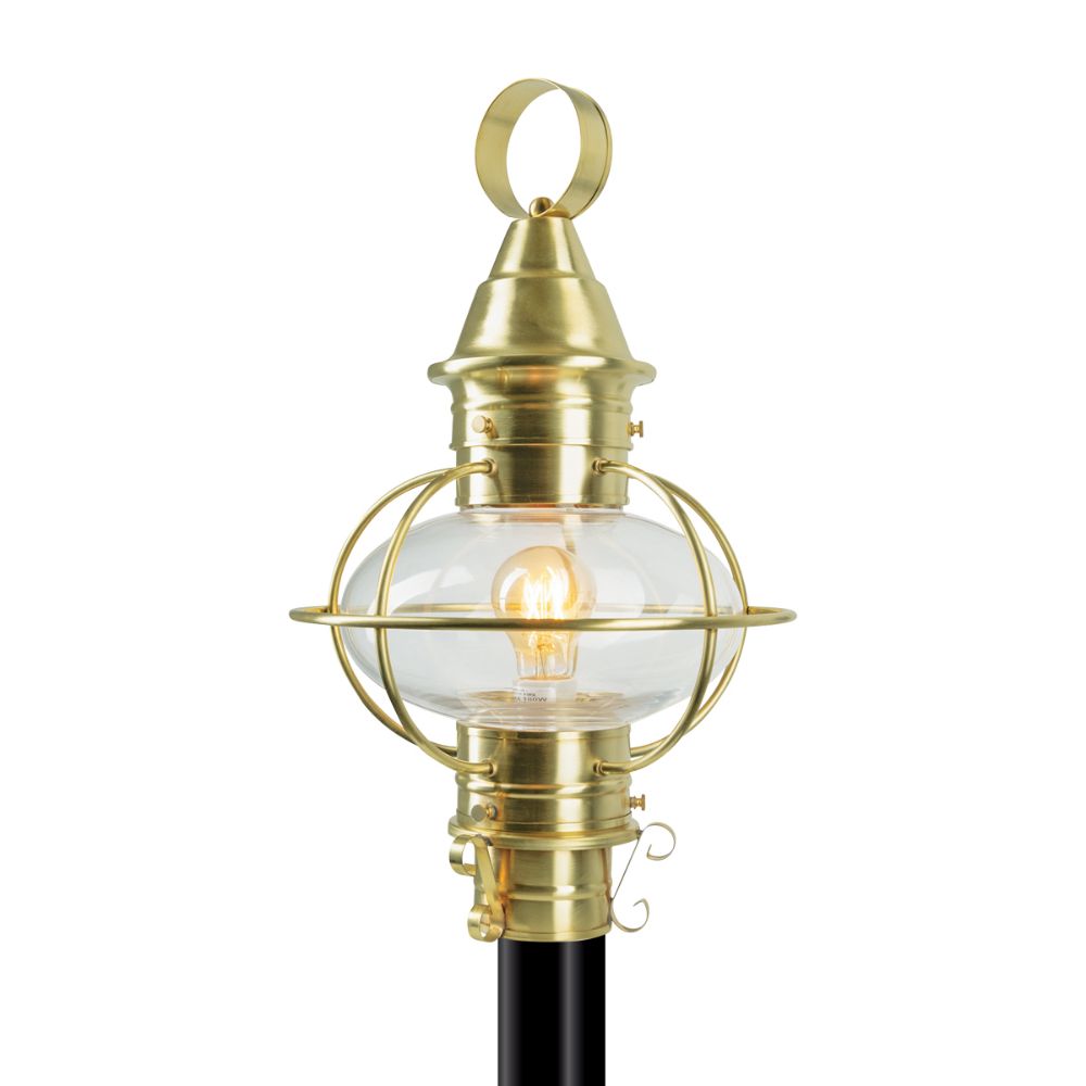 Norwell Lighting 1711-SB-CL USA Medium Onion Post Post Lantern in Satin Brass