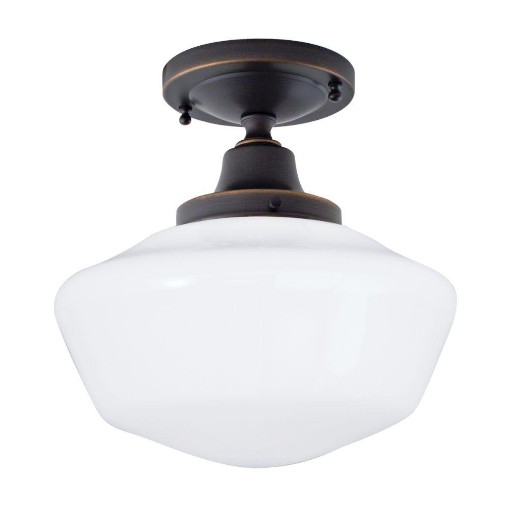 Norwell Lighting 5361F-OB-SO Schoolhouse Flush Mount Indoor Ceiling in Oil Rubbed Bronze (Shiny Opal Shade)