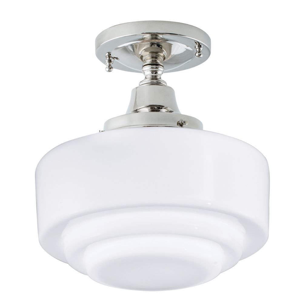 Norwell Lighting 5361F-PN-ST Schoolhouse Flush Mount Indoor Ceiling in Polished Nickel (Stepped Shade)