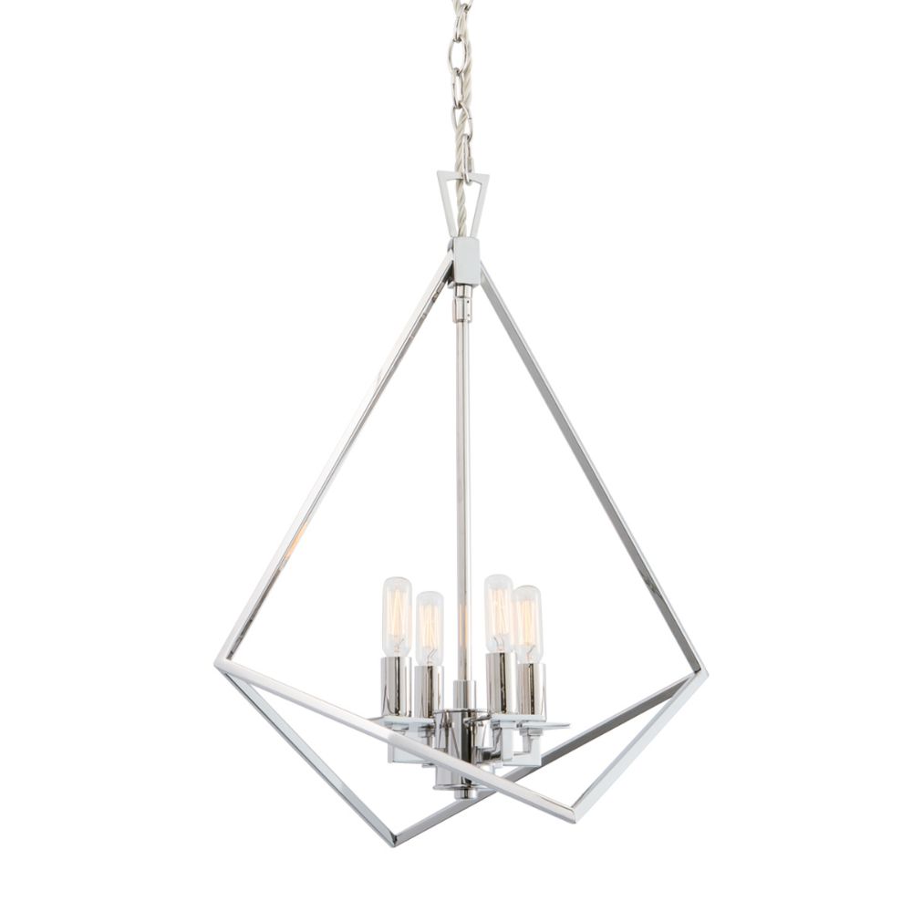 Norwell Lighting 5388-PN-NG Trapezoid Cage 4 Light Chandelier in Polished Nickel