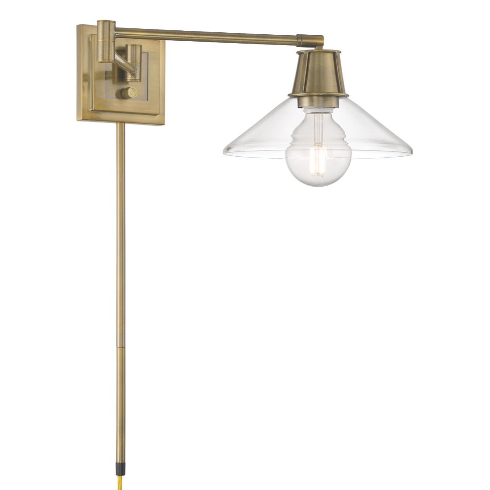 Norwell Lighting 6661-AN-CL Dillon, 1-LT Swing Arm in Antique Brass