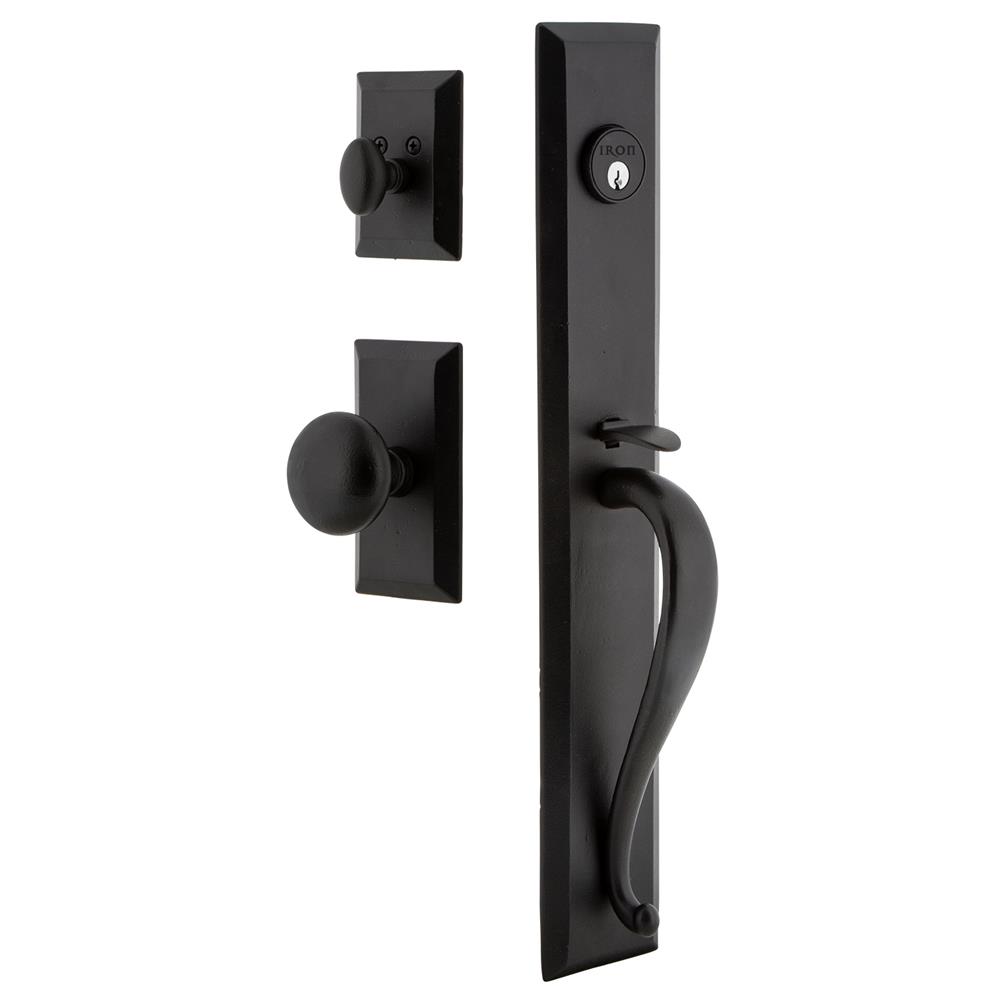 Ageless Iron KEPAGRVALKEP Ageless Iron Keep One-Piece Handleset with A Grip with Vale Plate and Keep Knob in Black Iron