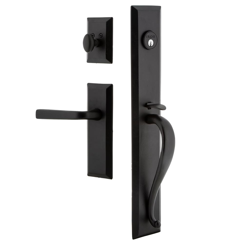 Ageless Iron KEPAGRKEPLAN Ageless Iron Keep One-Piece Dummy Handleset with A Grip with Keep Plate and Lance Lever in Black Iron