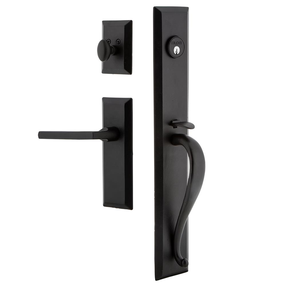 Ageless Iron KEPAGRKEPDRK Ageless Iron Keep One-Piece Dummy Handleset with A Grip with Keep Plate and Dirk Lever in Black Iron