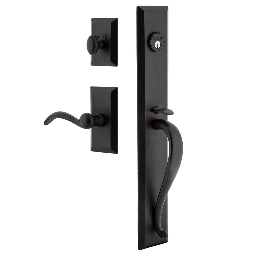 Ageless Iron KEPAGRVALTIN Ageless Iron Keep One-Piece Dummy Handleset with A Grip with Vale Plate Tine Lever in Black Iron