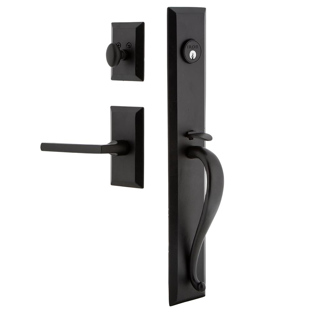Ageless Iron KEPAGRVALDRK Ageless Iron Keep One-Piece Dummy Handleset with A Grip with Vale Plate Dirk Lever in Black Iron