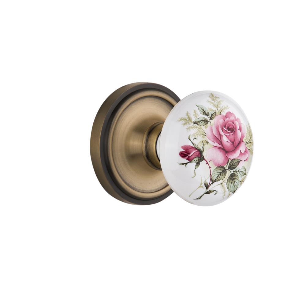 2.75 Privacy 2.75 714547 Antique Brass Privacy Nostalgic Warehouse Classic Rosette with Rose Porcelain Door Knob